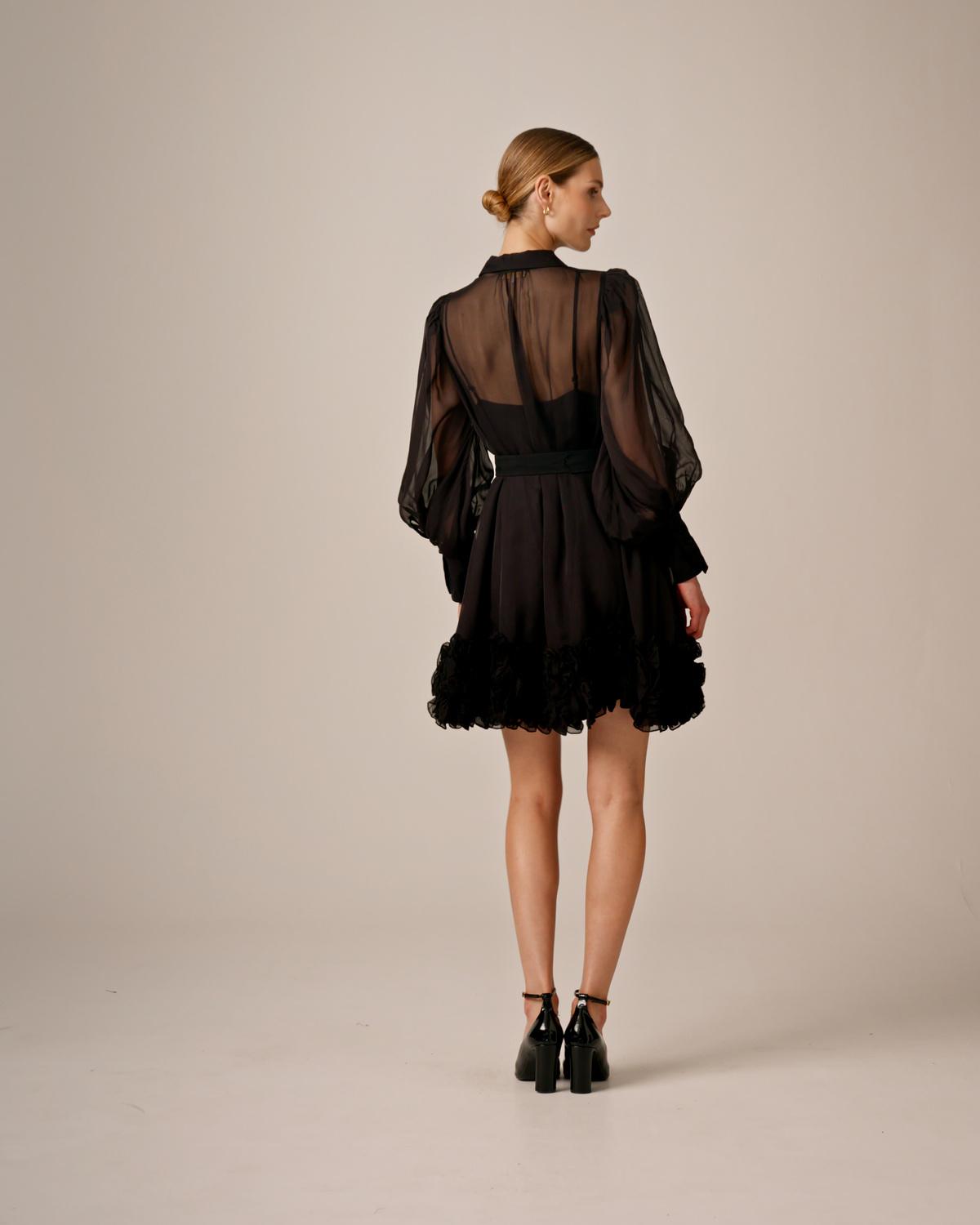 Organza Mini Dress, Black. Image #3