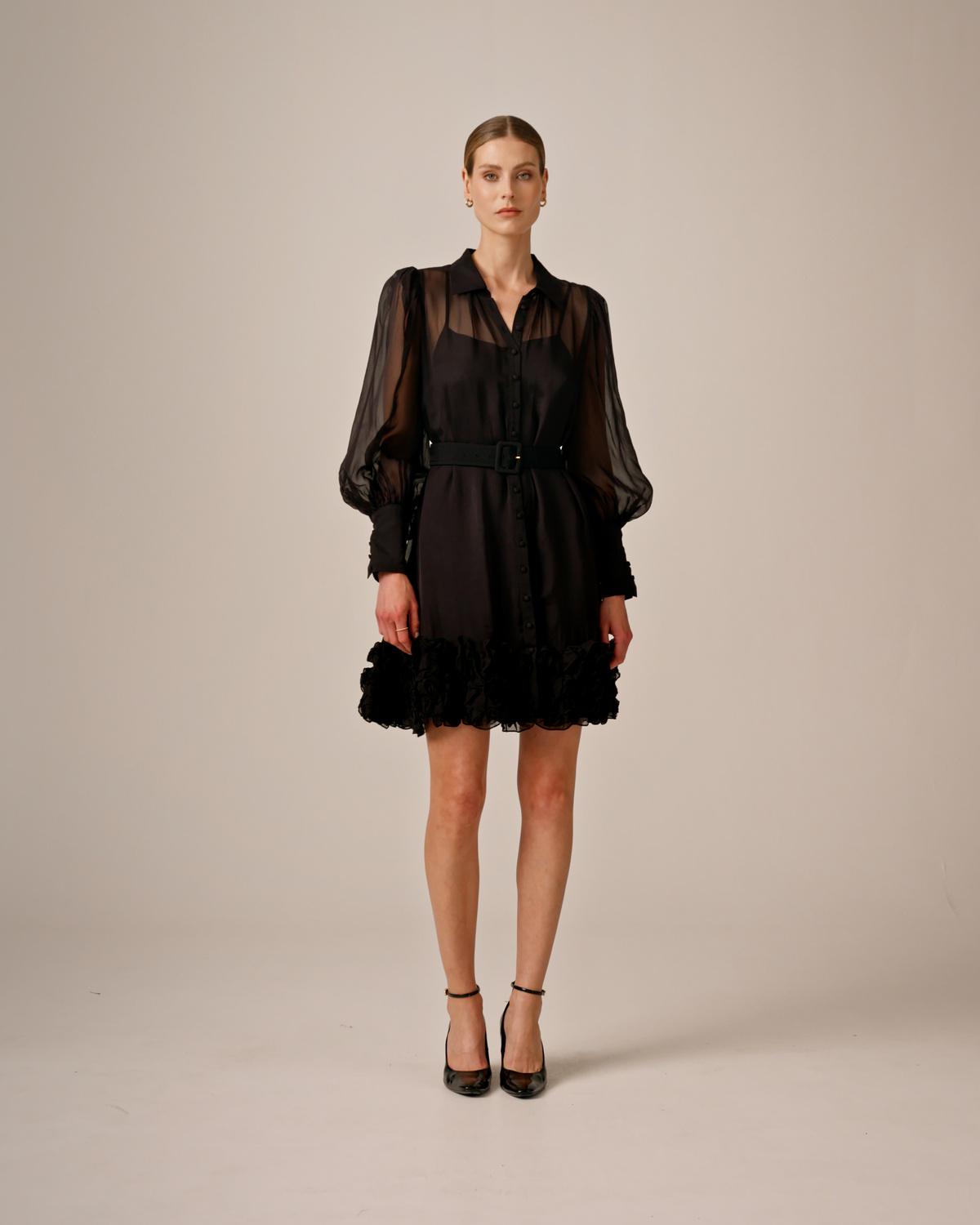 Organza Mini Dress, Black. Image #1