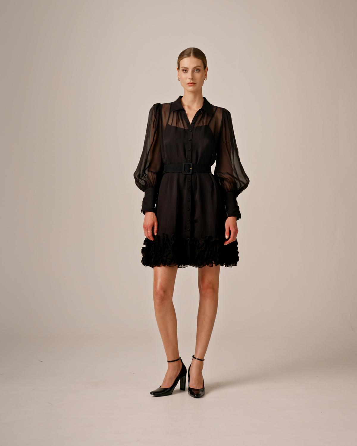 Organza Mini Dress, Black. Image #2