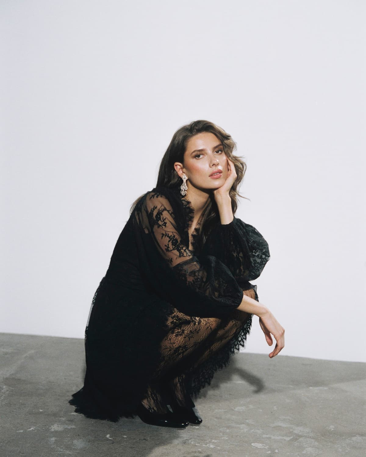 Lace V-Neck Dress, Black. Image #2