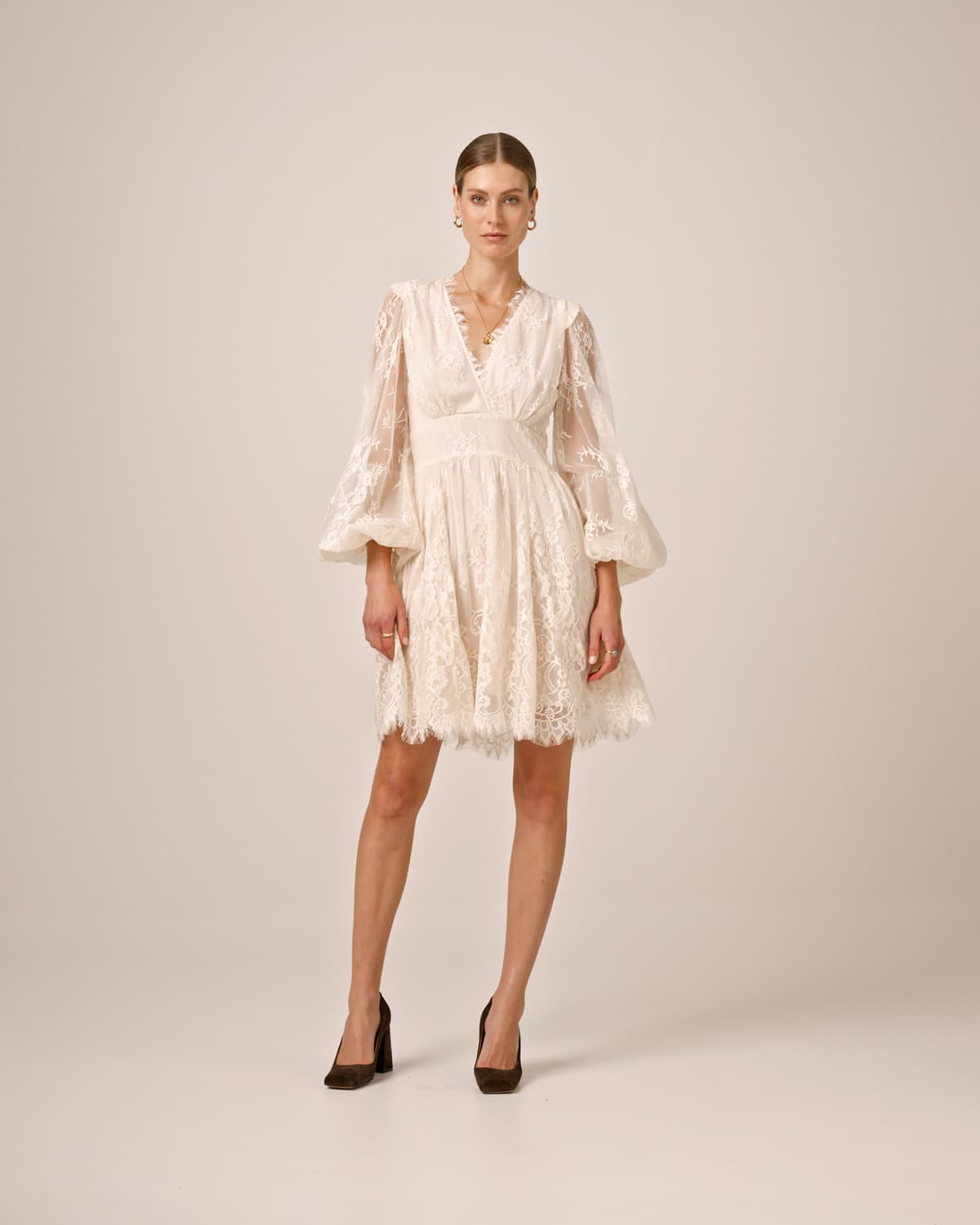 Lace V-Neck Dress, Vintage White. Image #5