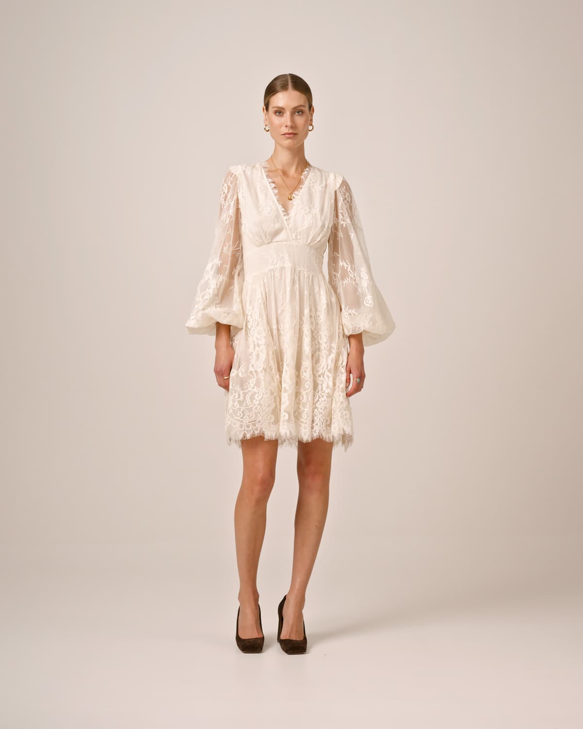 Lace V-Neck Dress, Vintage White. Image #4