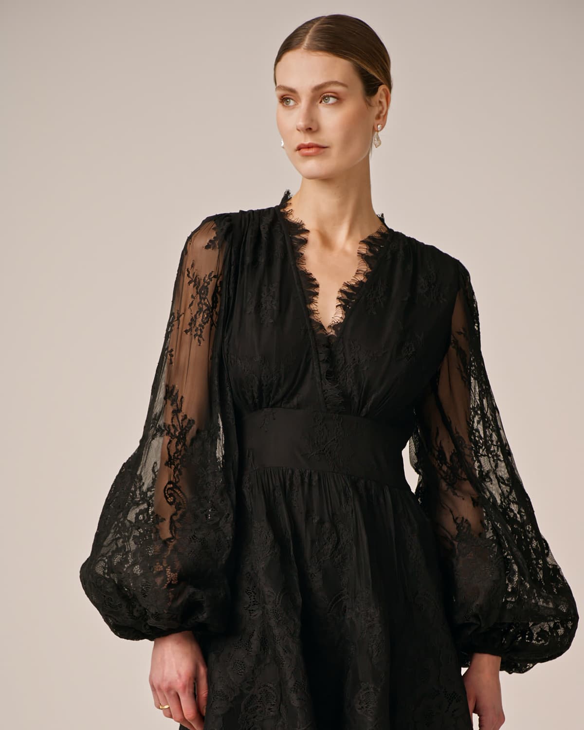 Lace V-Neck Dress, Black. Image #5