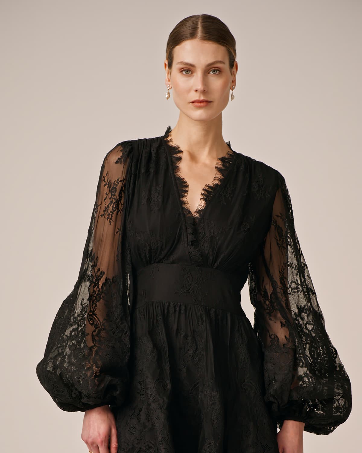 Lace V-Neck Dress, Black. Image #4