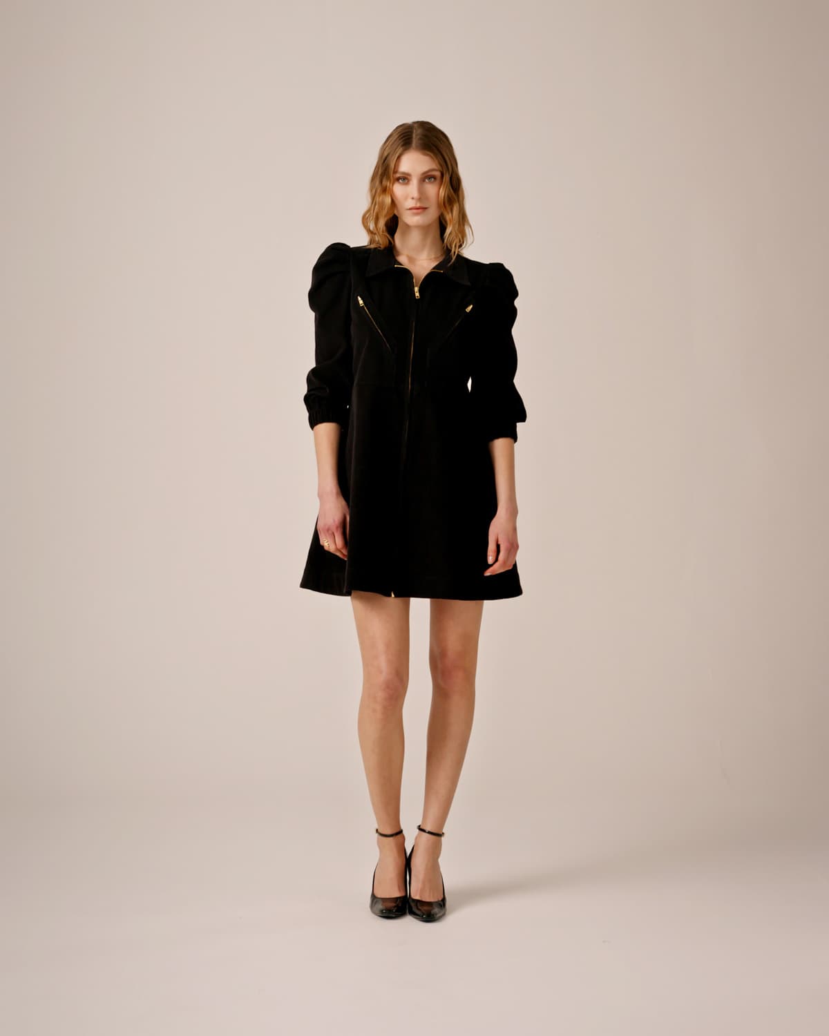 Baby Cord Collared Dress, Black. Image #1