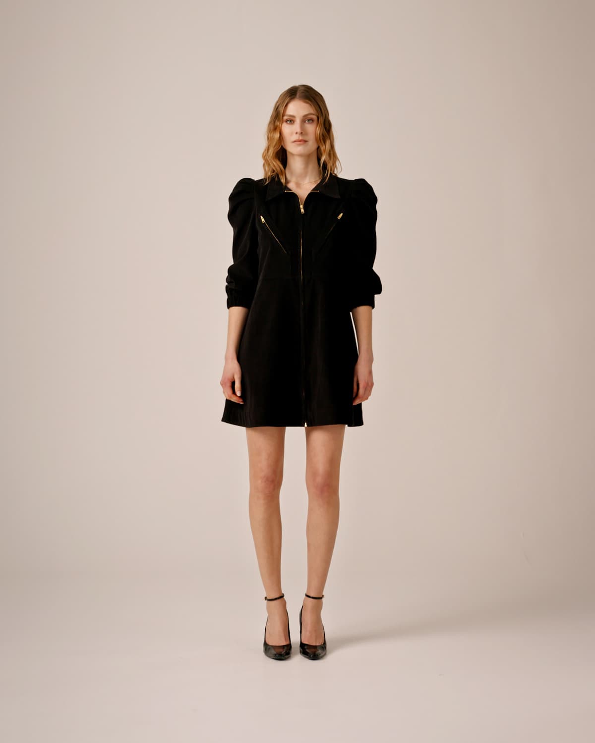 Baby Cord Collared Dress, Black. Image #5