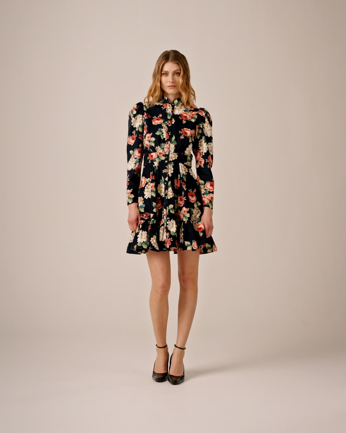 Baby Cord Mini Dress, Midnight Roses. Image #2