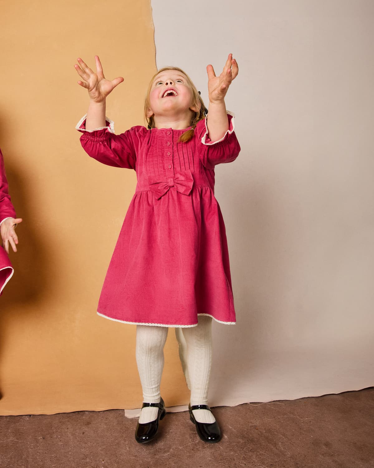 Baby Cord Ribbon Dress, Raspberry. Image #1
