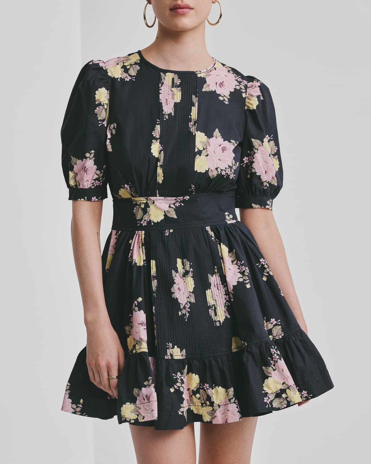 Poplin Mini Dress, Black Posy. Image #2