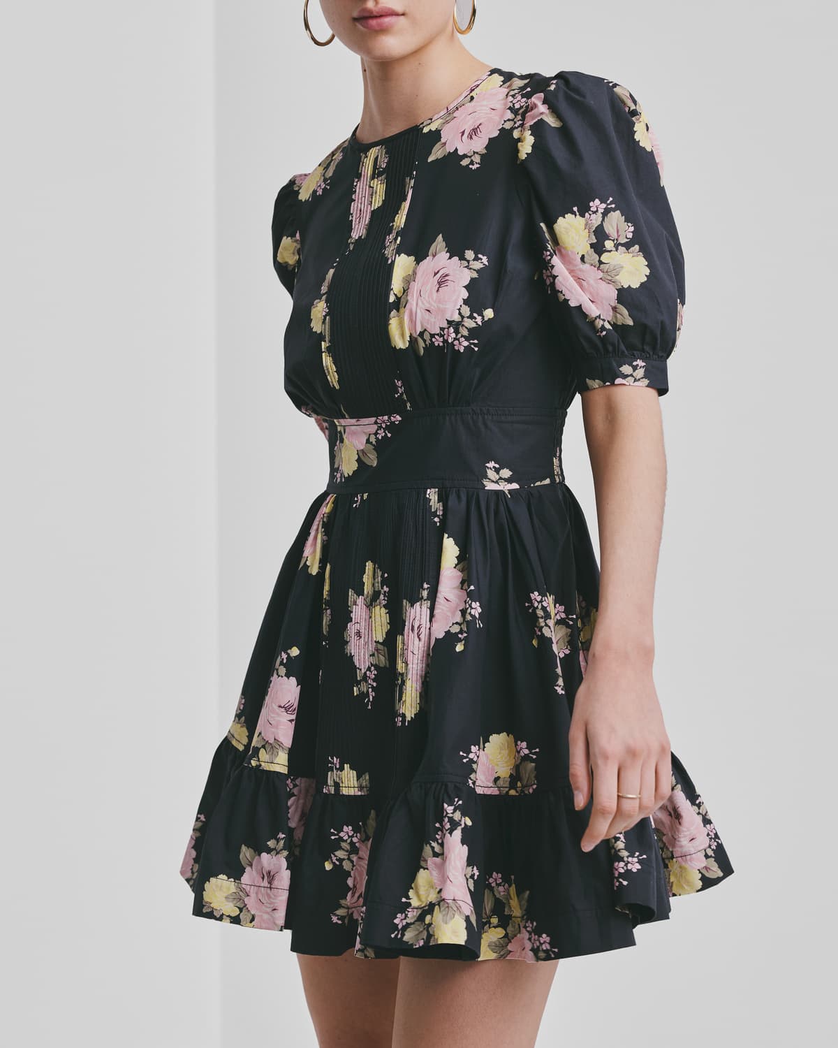 Poplin Mini Dress, Black Posy. Image #1