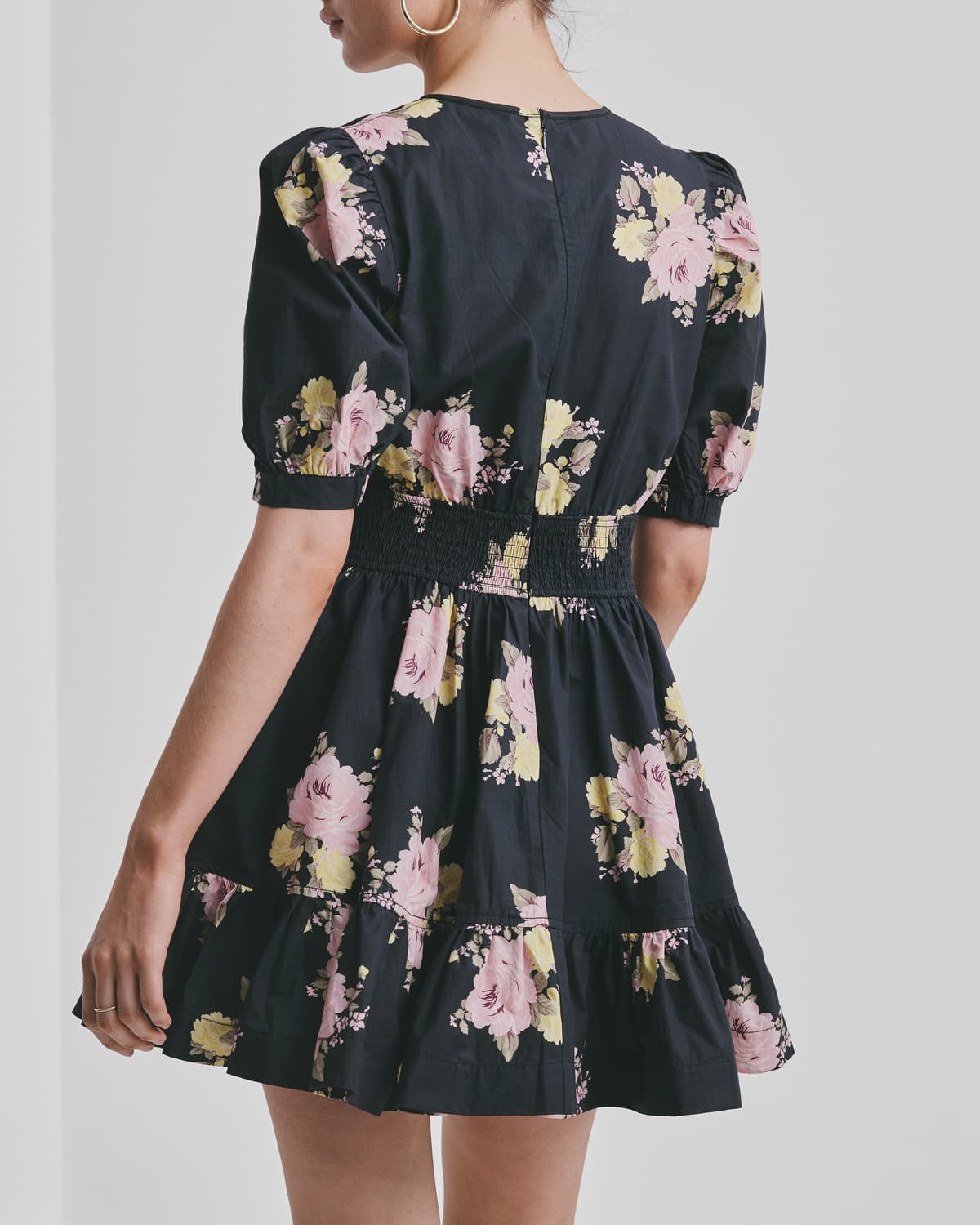 Poplin Mini Dress, Black Posy. Image #5