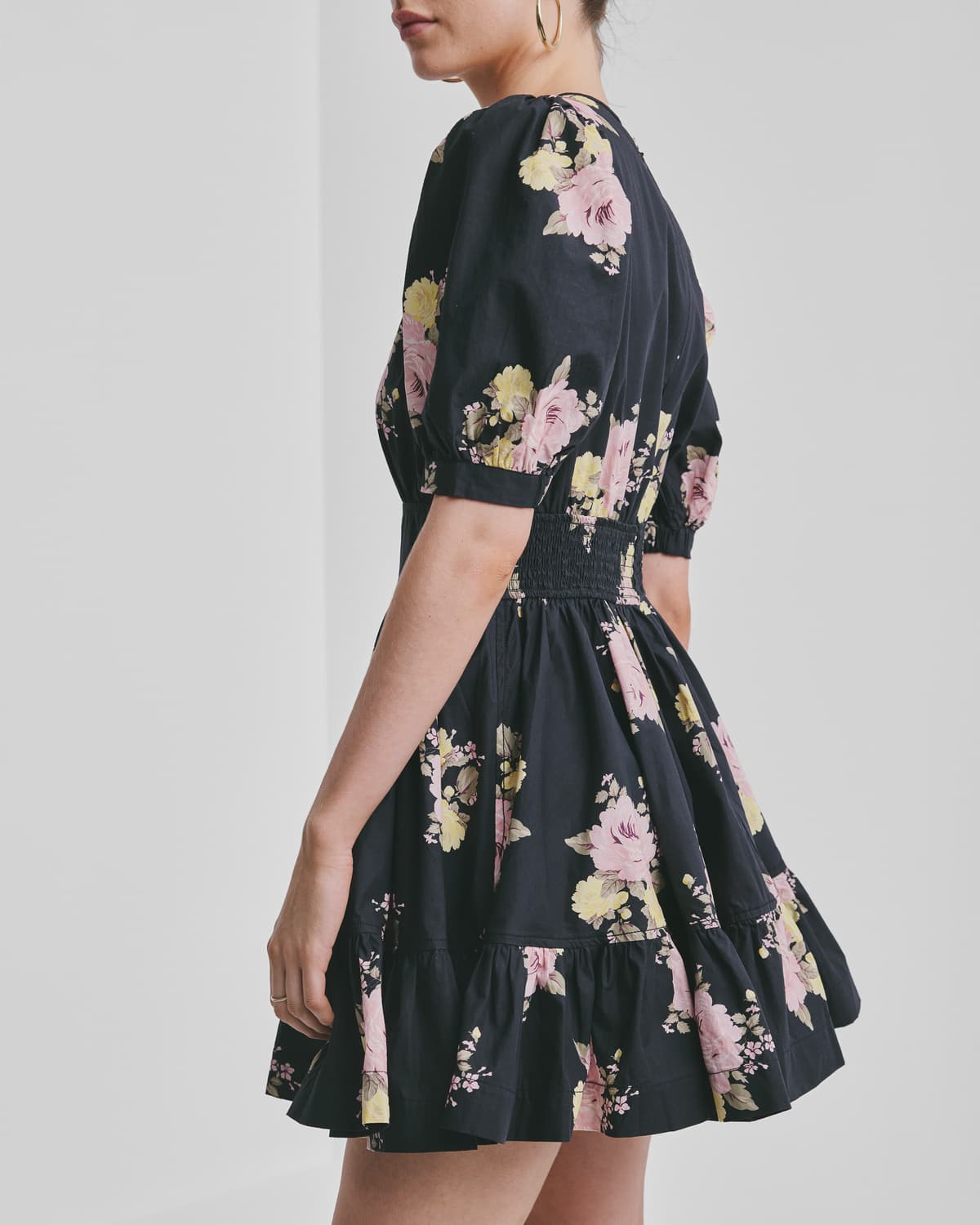 Poplin Mini Dress, Black Posy. Image #4