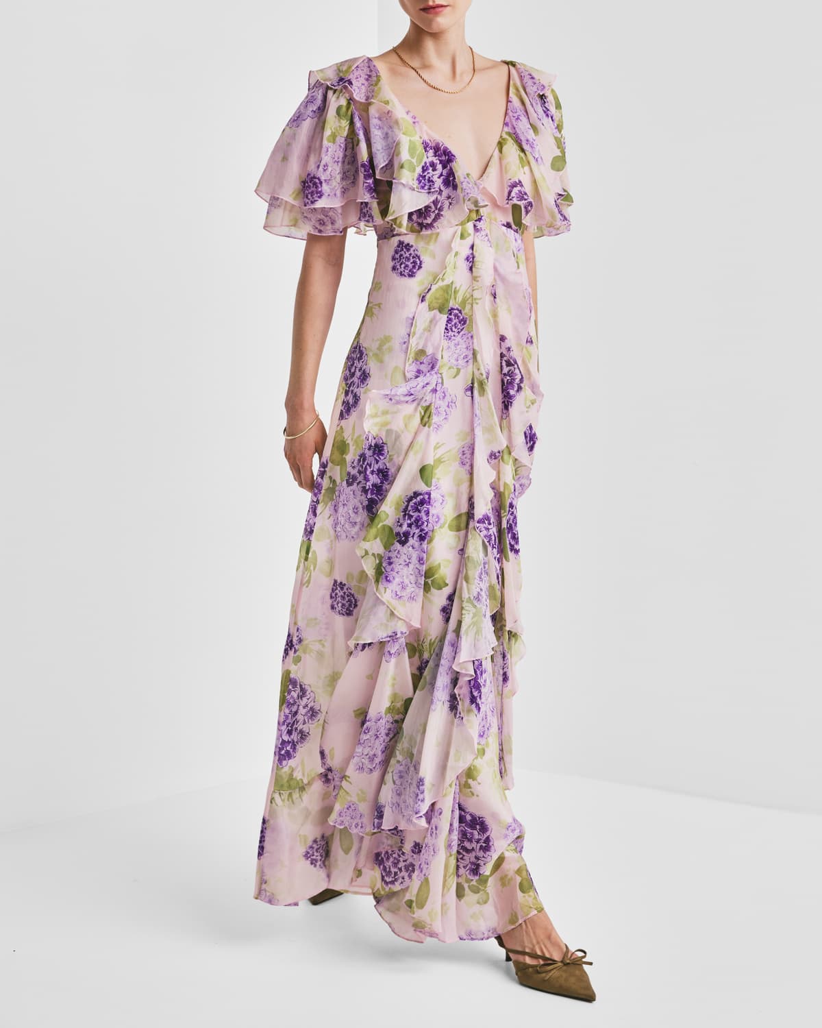 Cupro Ruffle Dress, Purple Flowerfield. Image #4