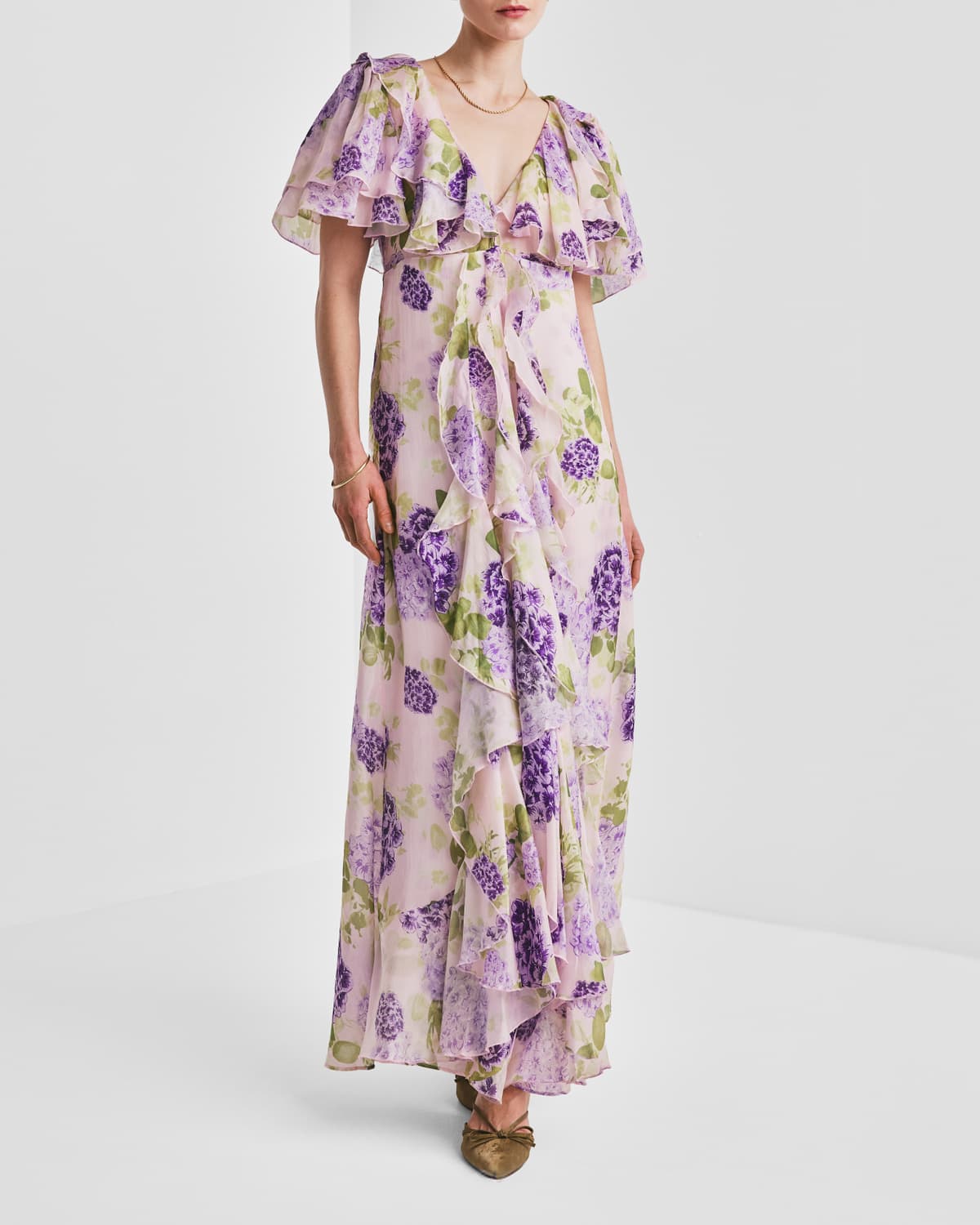 Cupro Ruffle Dress, Purple Flowerfield. Image #5