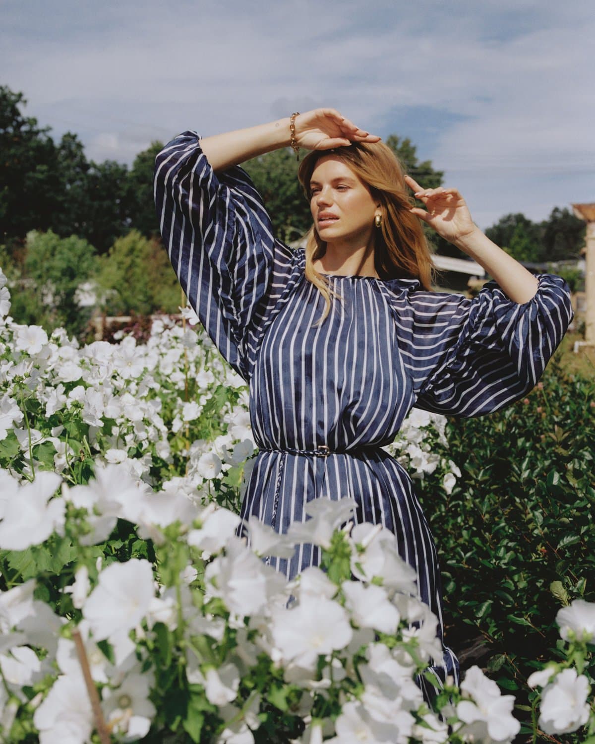 Cupro Puffed Dress, Blue Stripe. Image #3
