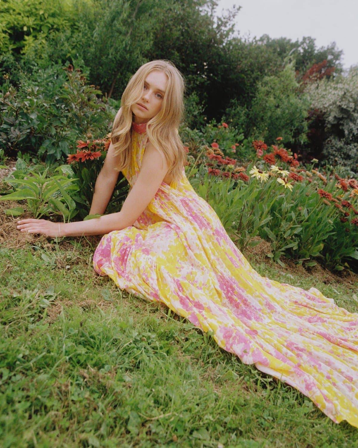 Dotted Georgette Halterneck Dress, Poppy. Image #1
