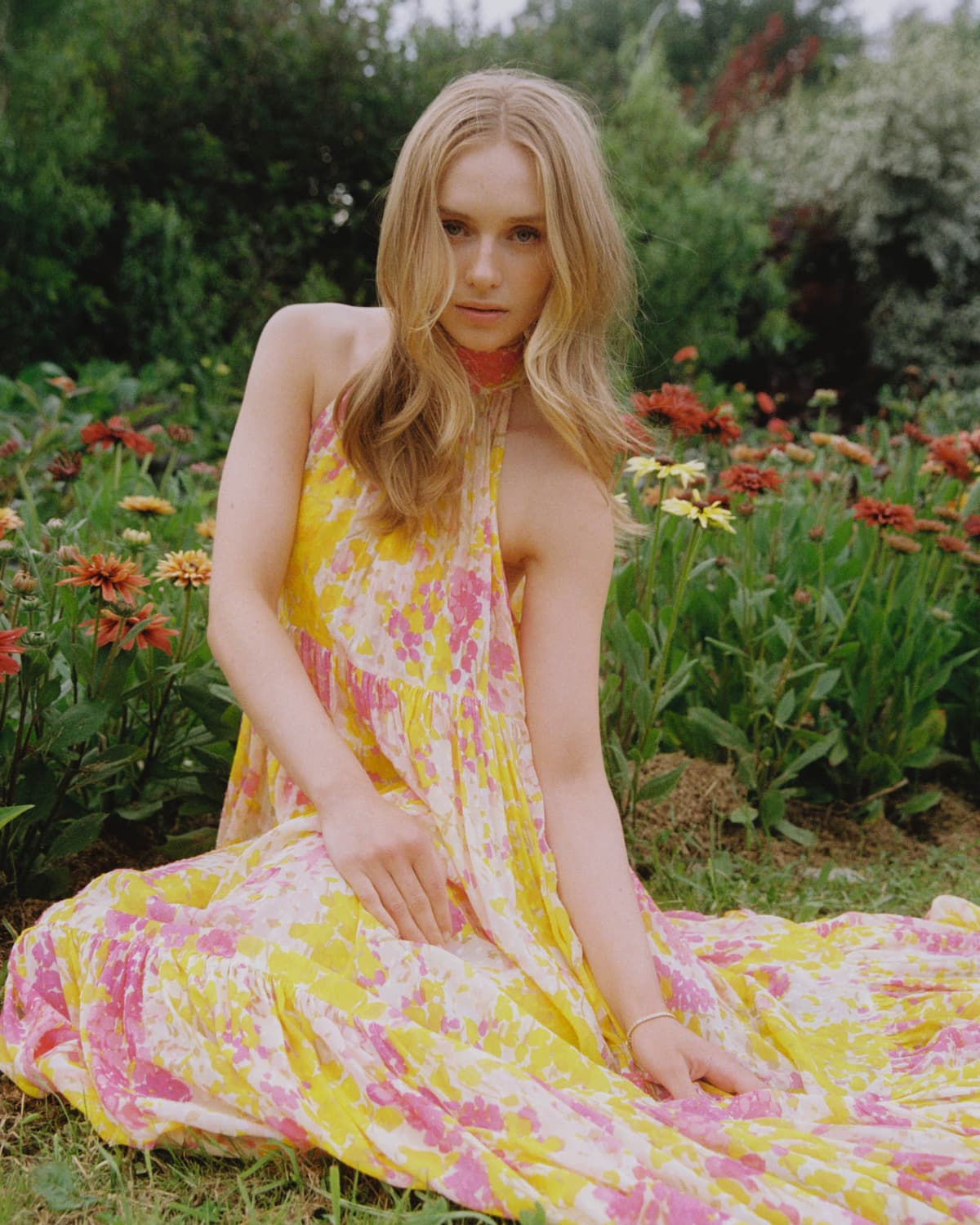 Dotted Georgette Halterneck Dress, Poppy. Image #2