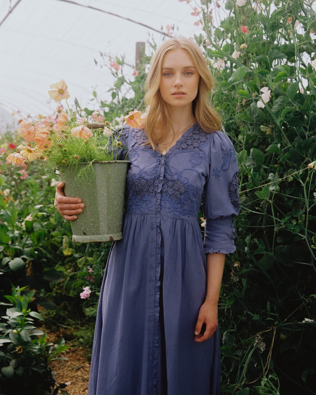 Linen Button-Down Dress, French Blue. Image #4