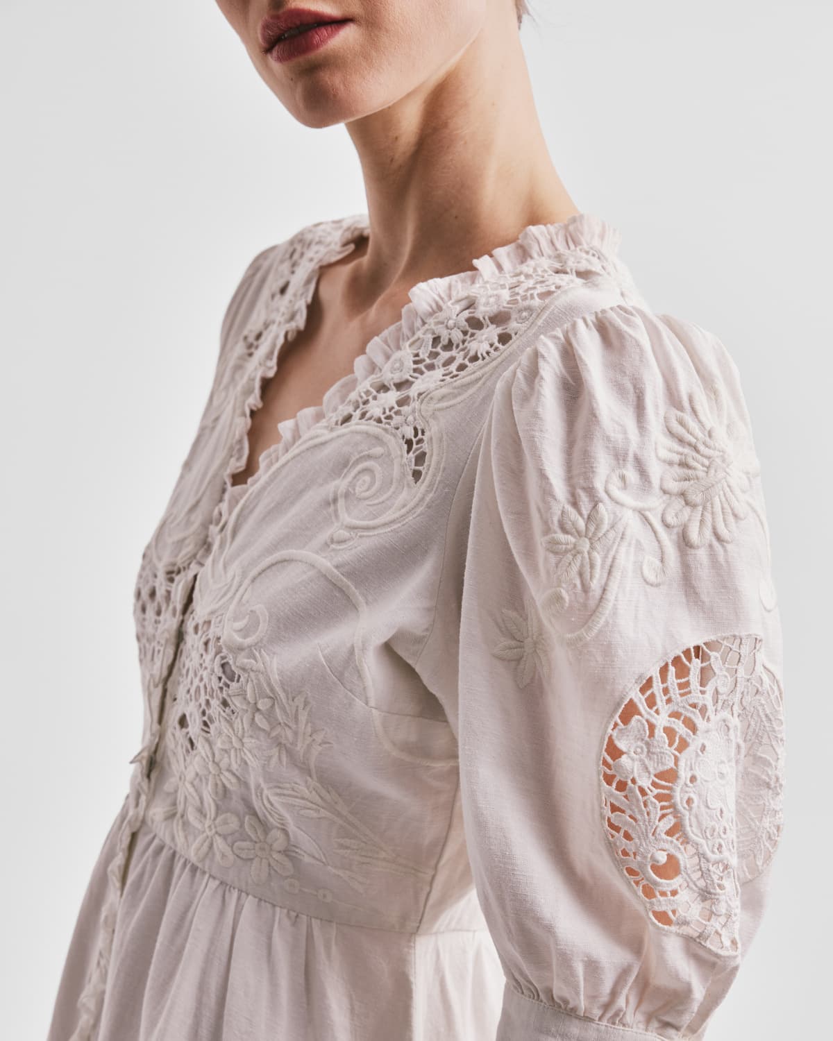 Linen Button-Down Dress, Off White. Image #2