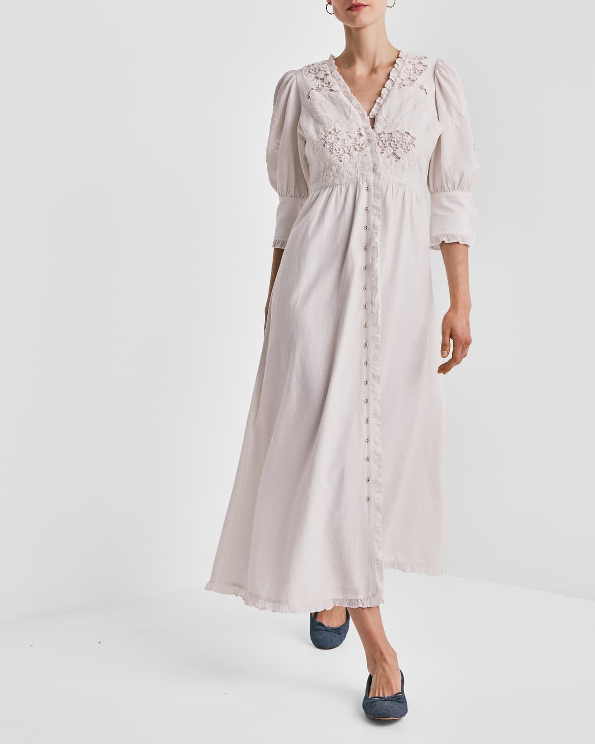 Linen Button-Down Dress, Off White. Image #3