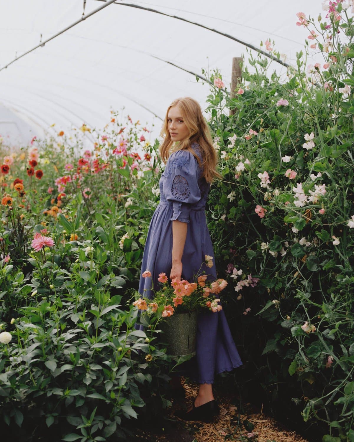 Linen Button-Down Dress, French Blue. Image #2