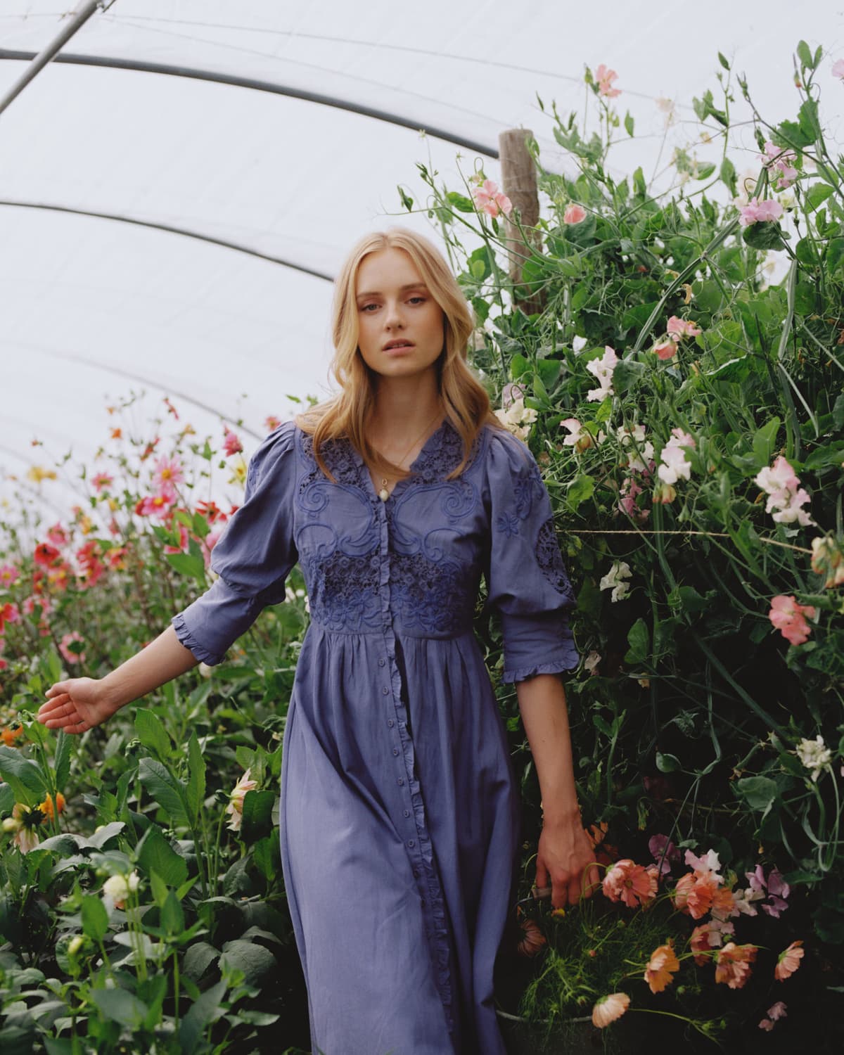 Linen Button-Down Dress, French Blue. Image #1