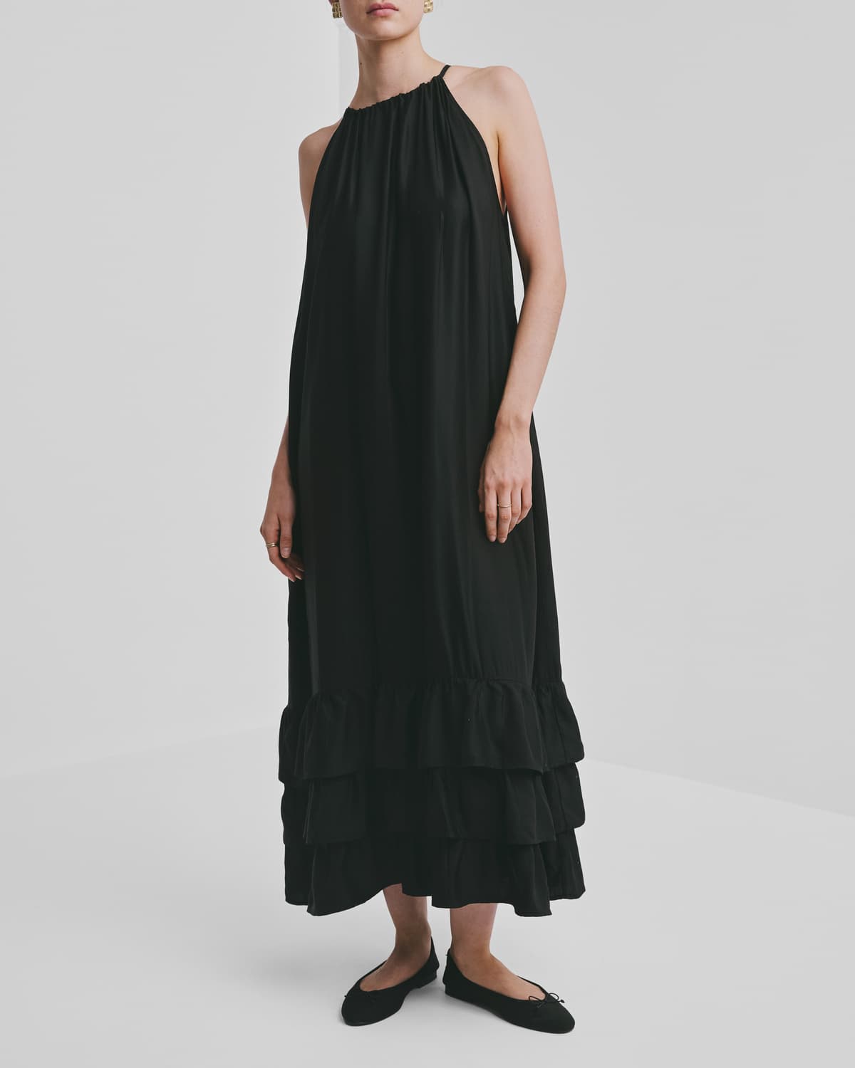 Viscose Halterneck Dress, Black. Image #1