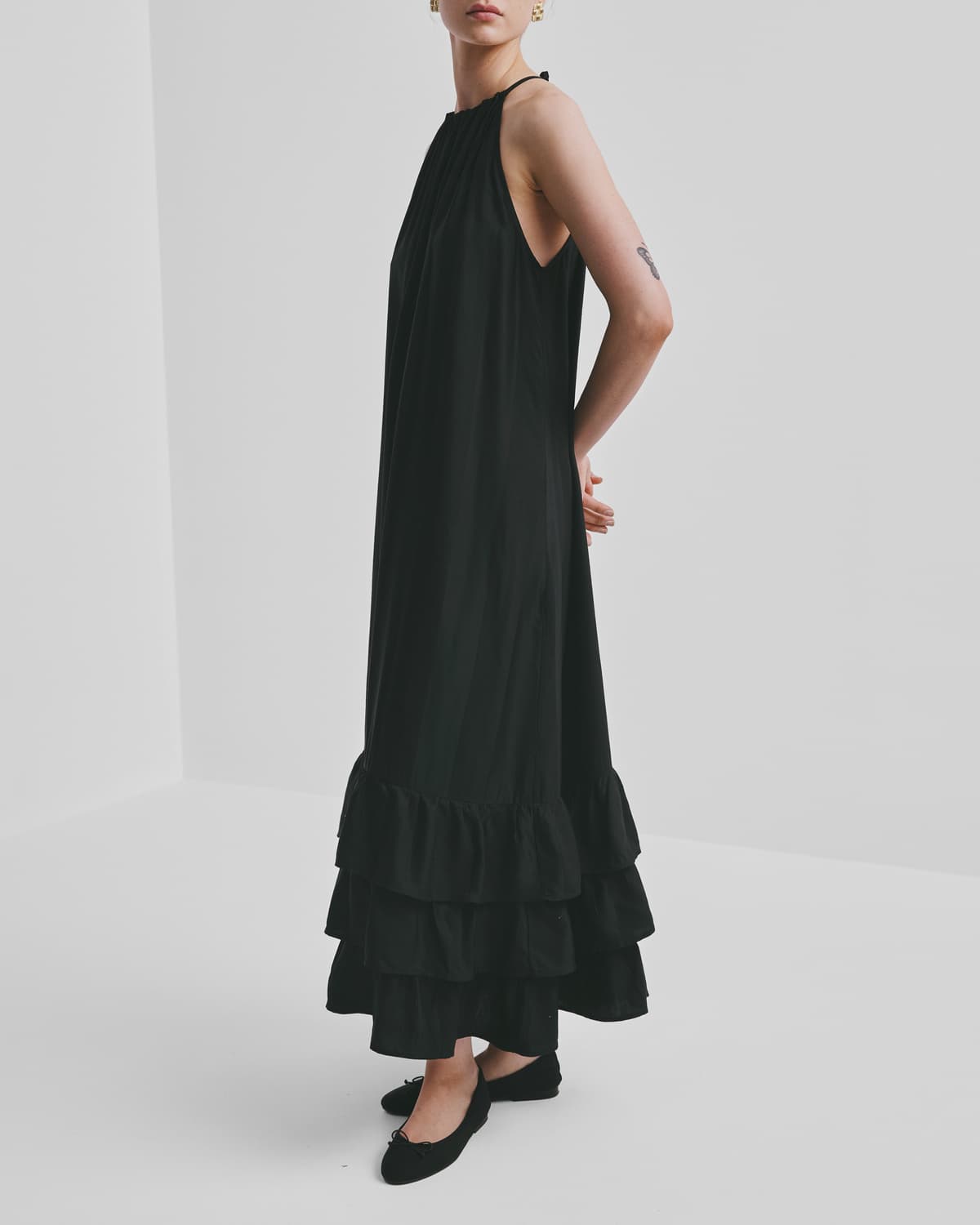 Viscose Halterneck Dress, Black. Image #3