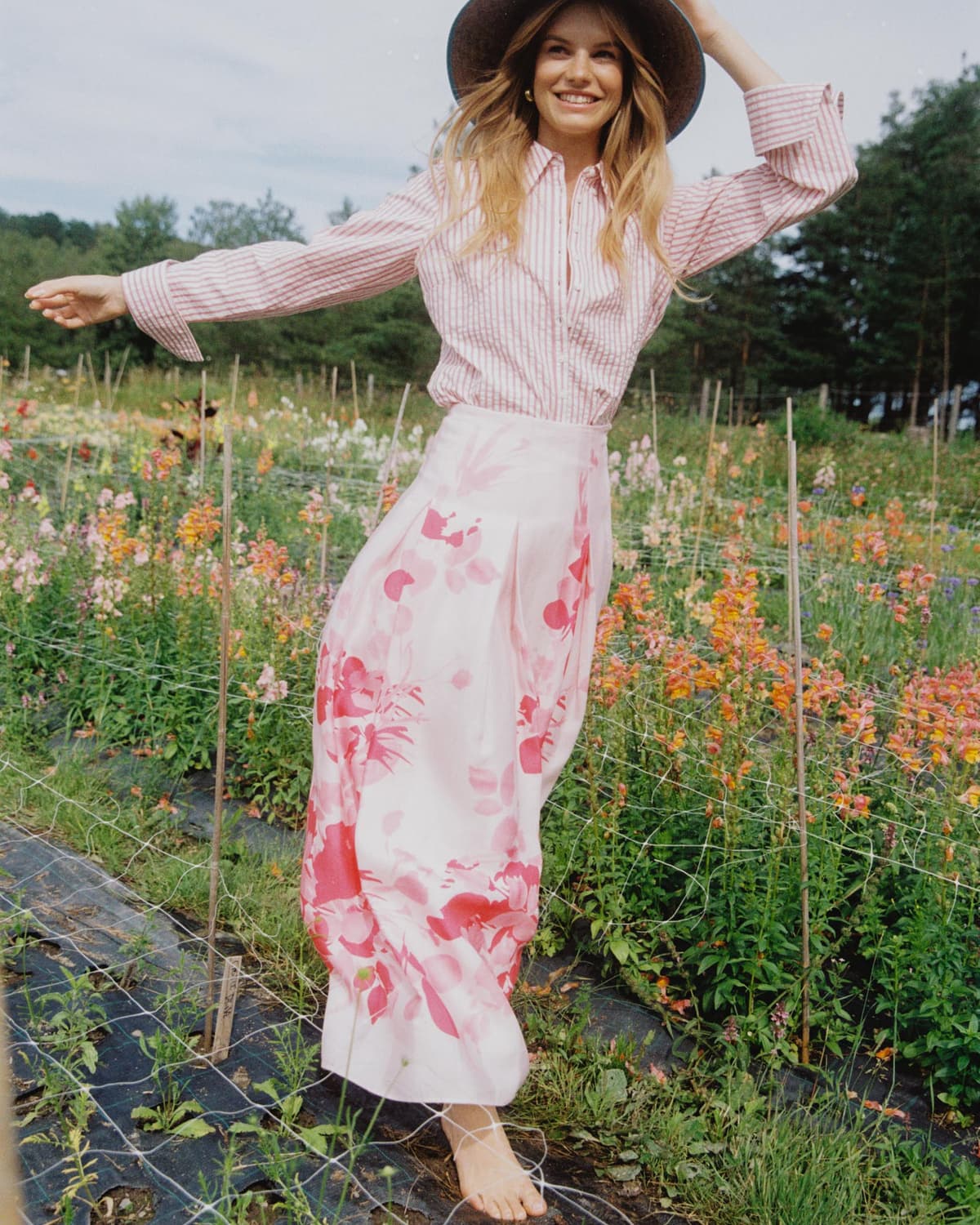Viscose Maxi Skirt, Pink Field. Image #1