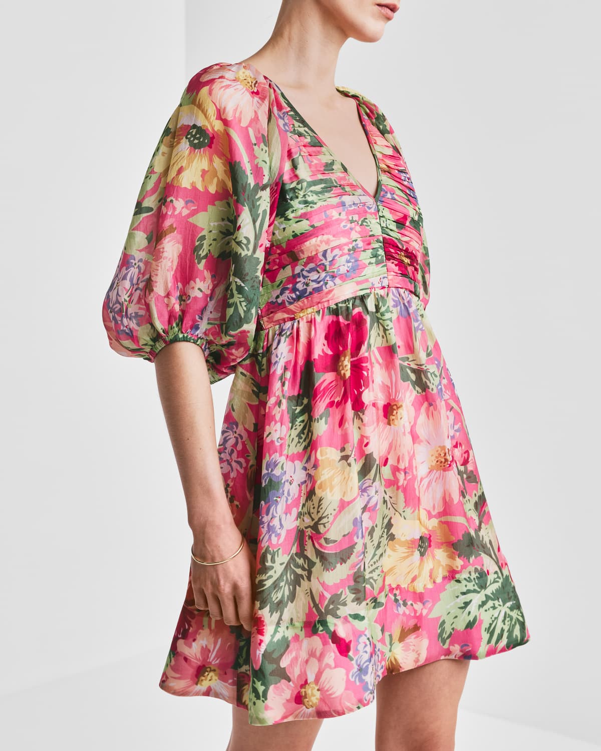 Cupro Mini Dress, Pink Blossoms. Image #2