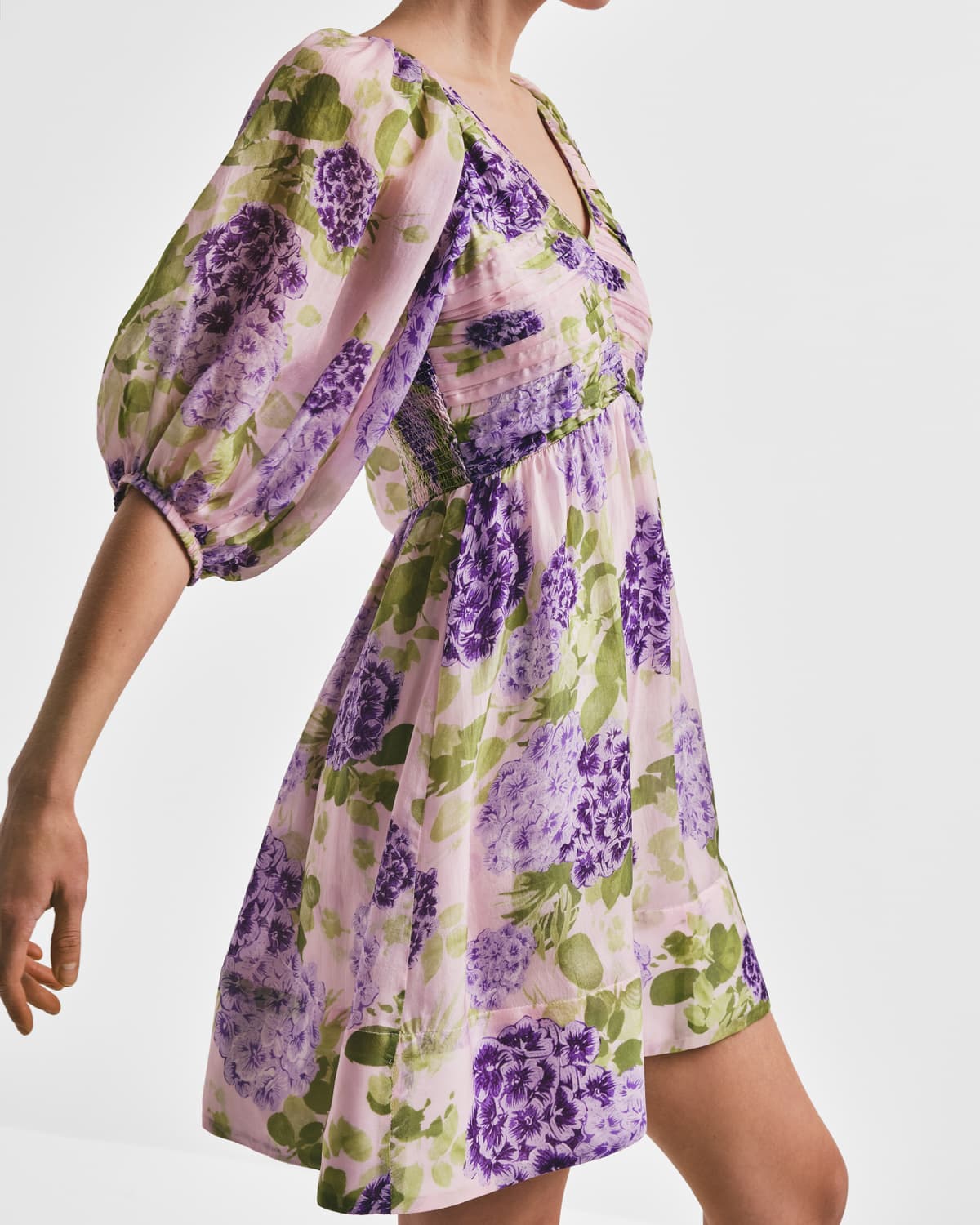 Cupro Mini Dress, Purple Flowerfield. Image #4