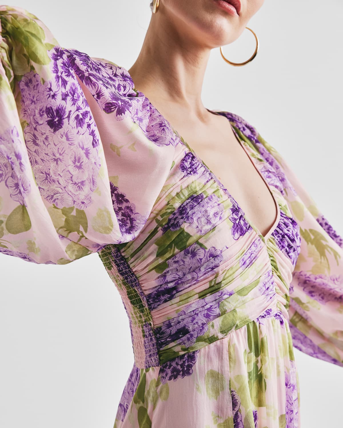 Cupro Rouching Dress, Purple Flowerfield. Image #2
