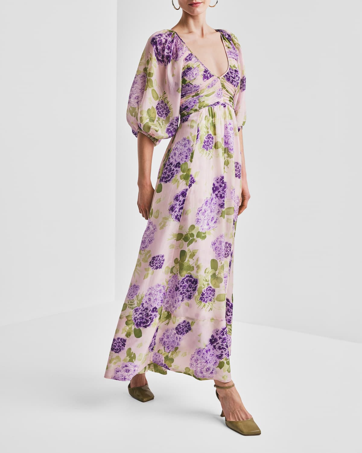 Cupro Rouching Dress, Purple Flowerfield. Image #1