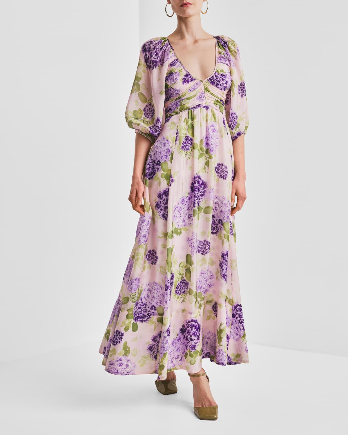 Cupro Rouching Dress, Purple Flowerfield. Image #3