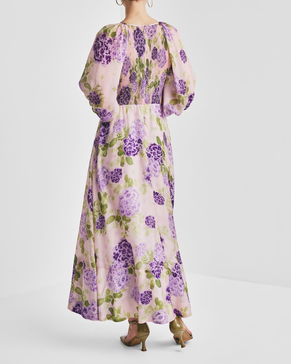 Cupro Rouching Dress, Purple Flowerfield. Image #4