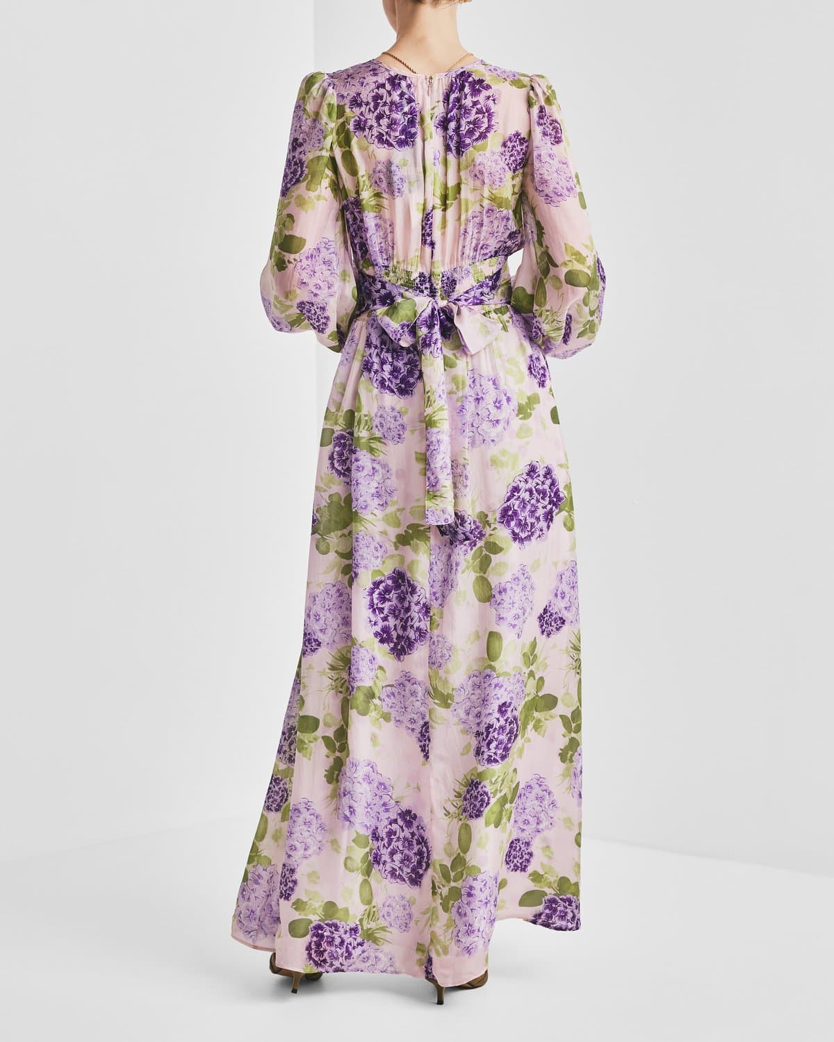 Cupro Tieband Gown, Purple Flowerfield. Image #4