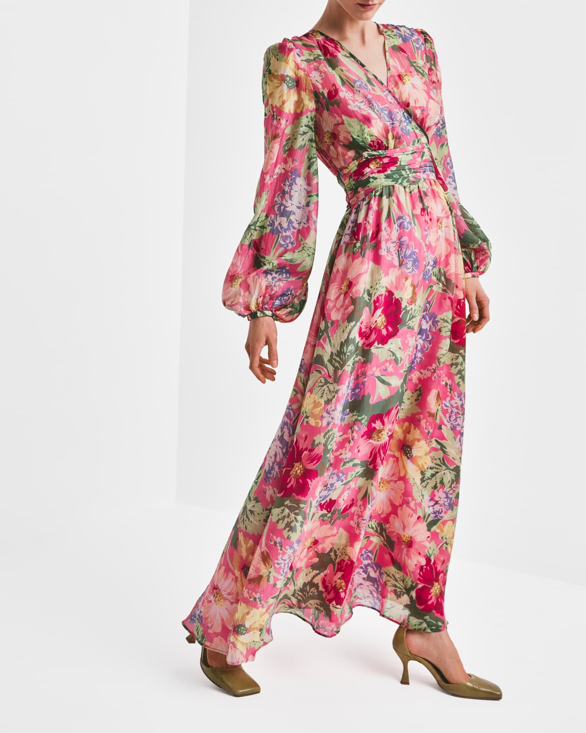 Cupro Tieband Gown, Pink Blossoms. Image #2