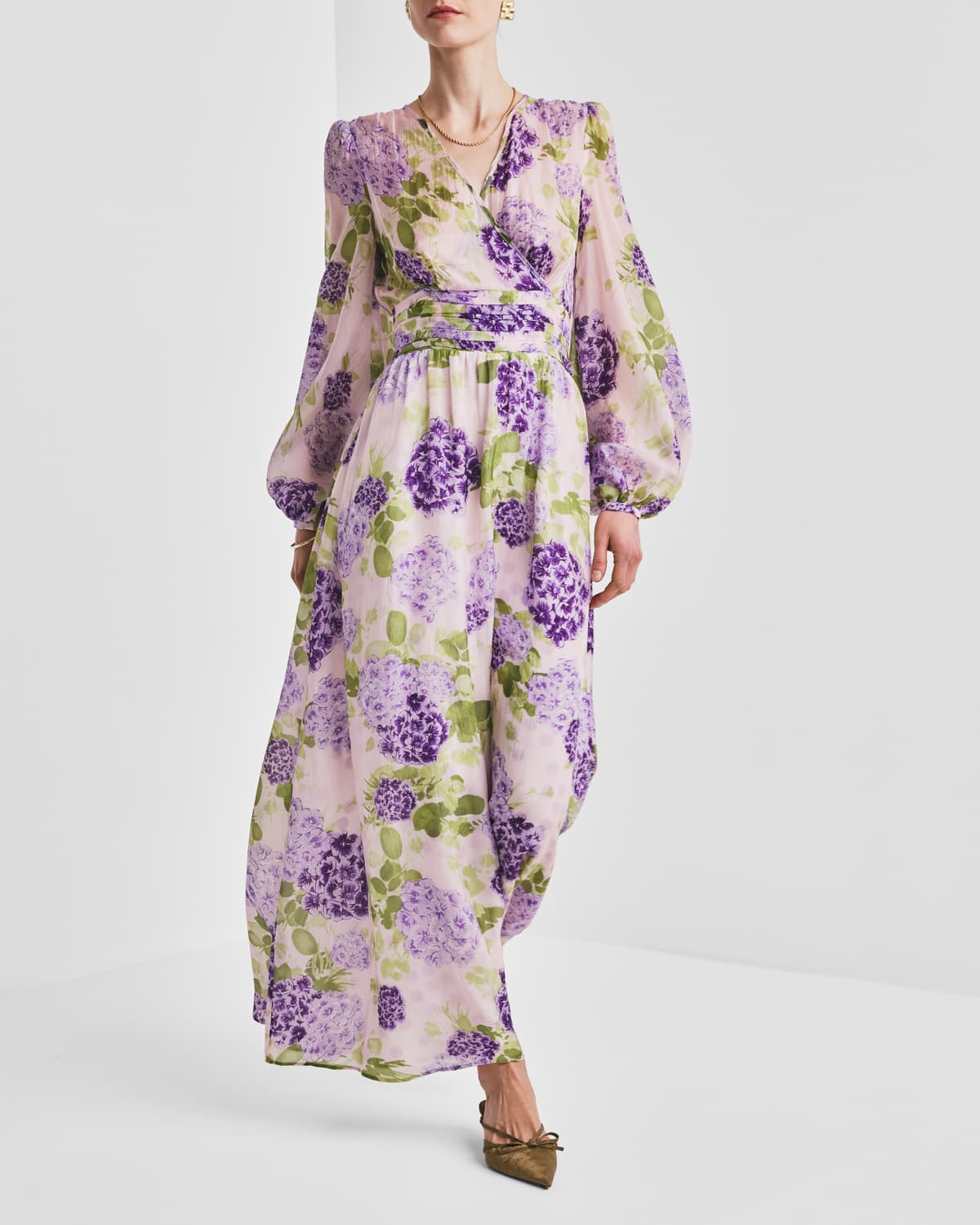 Cupro Tieband Gown, Purple Flowerfield. Image #1