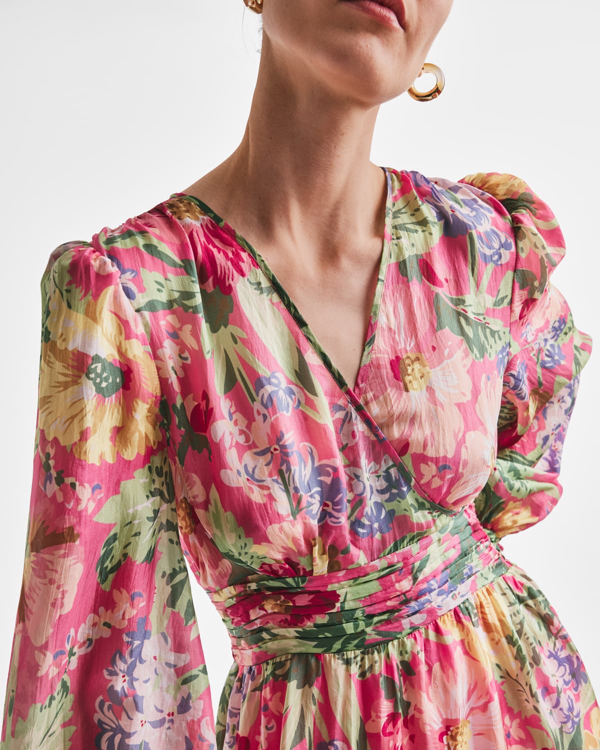 Cupro Tieband Gown, Pink Blossoms. Image #3
