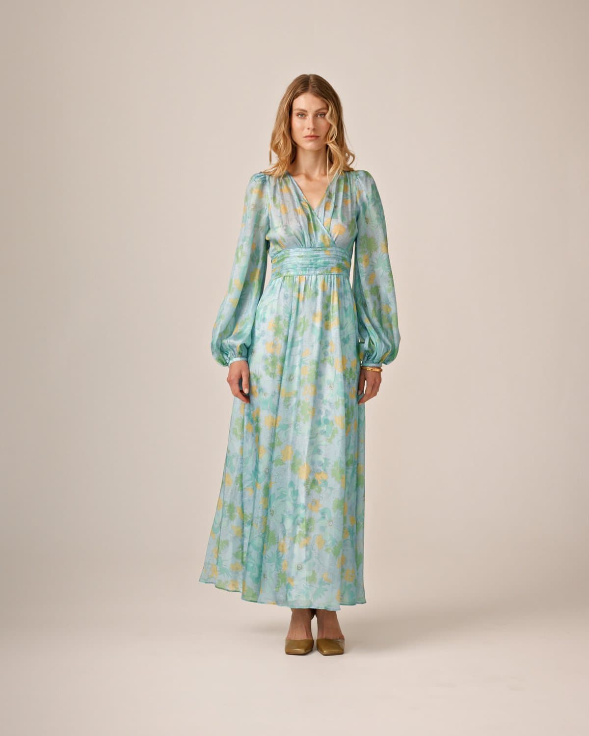 Cupro Tieband Gown, Anemone Field. Image #2