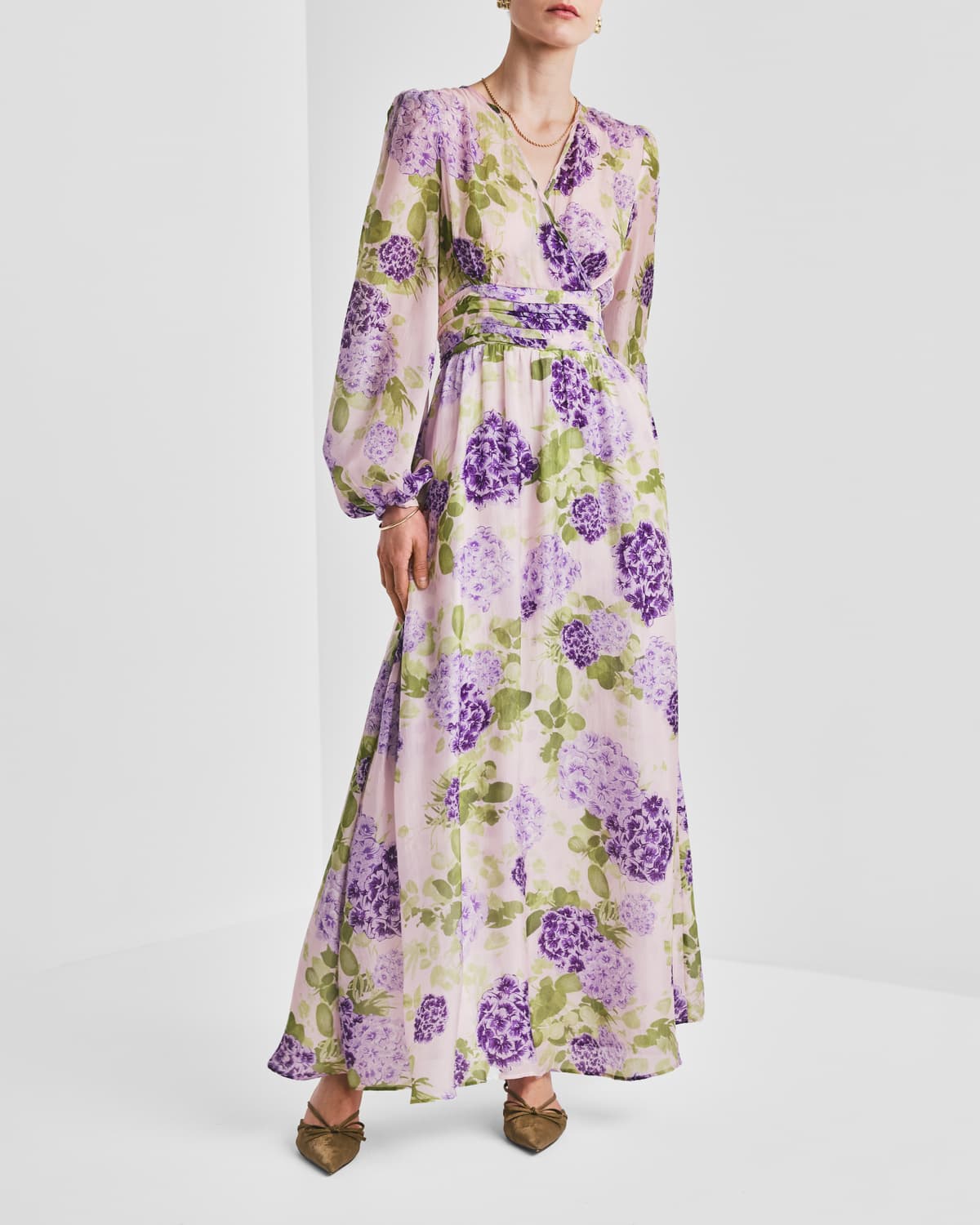 Cupro Tieband Gown, Purple Flowerfield. Image #3