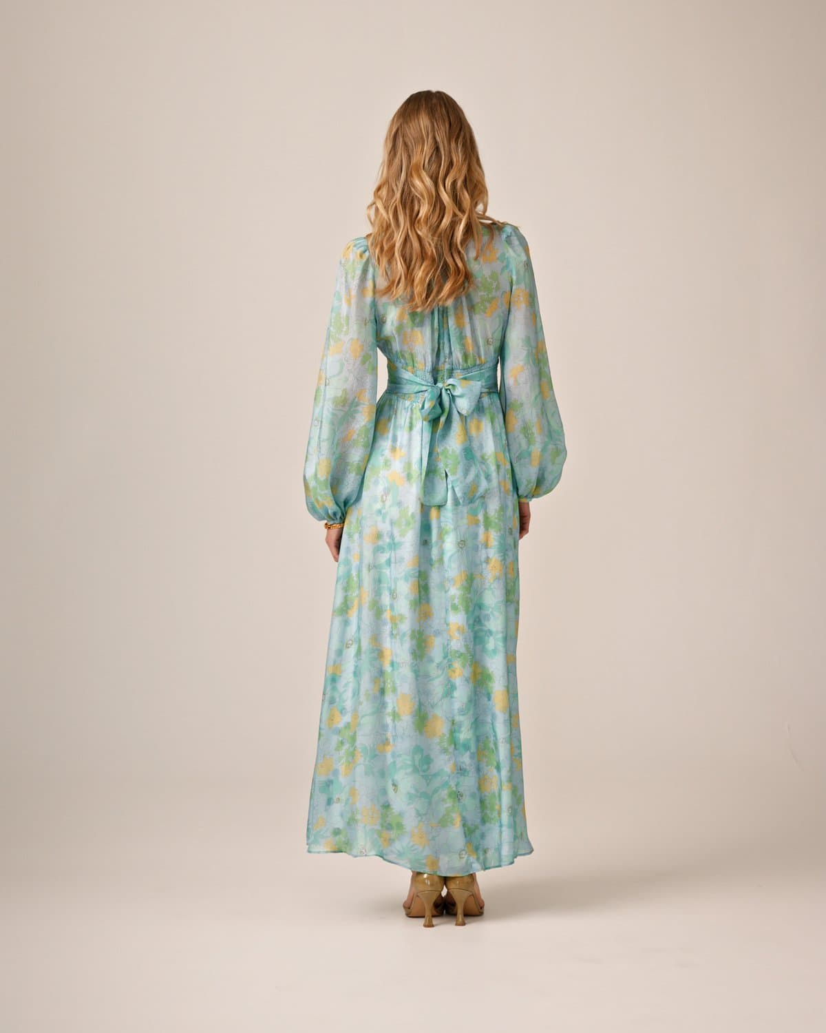 Cupro Tieband Gown, Anemone Field. Image #3
