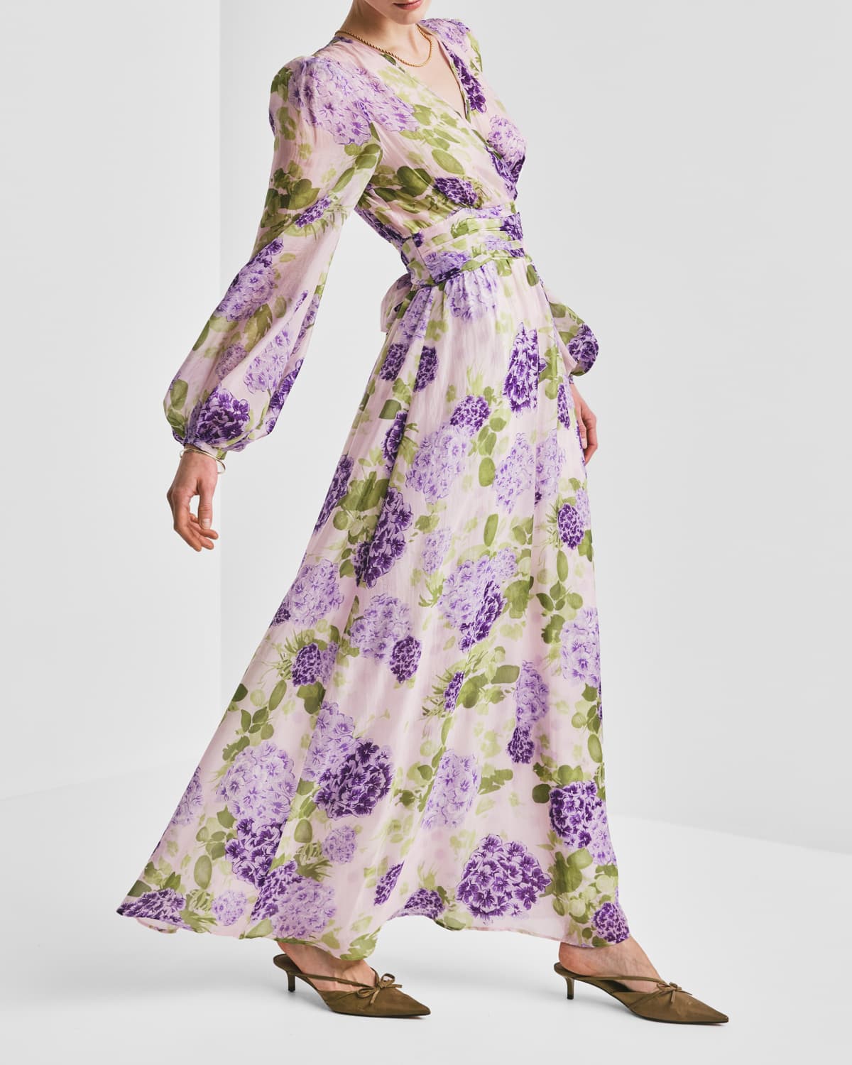 Cupro Tieband Gown, Purple Flowerfield. Image #2