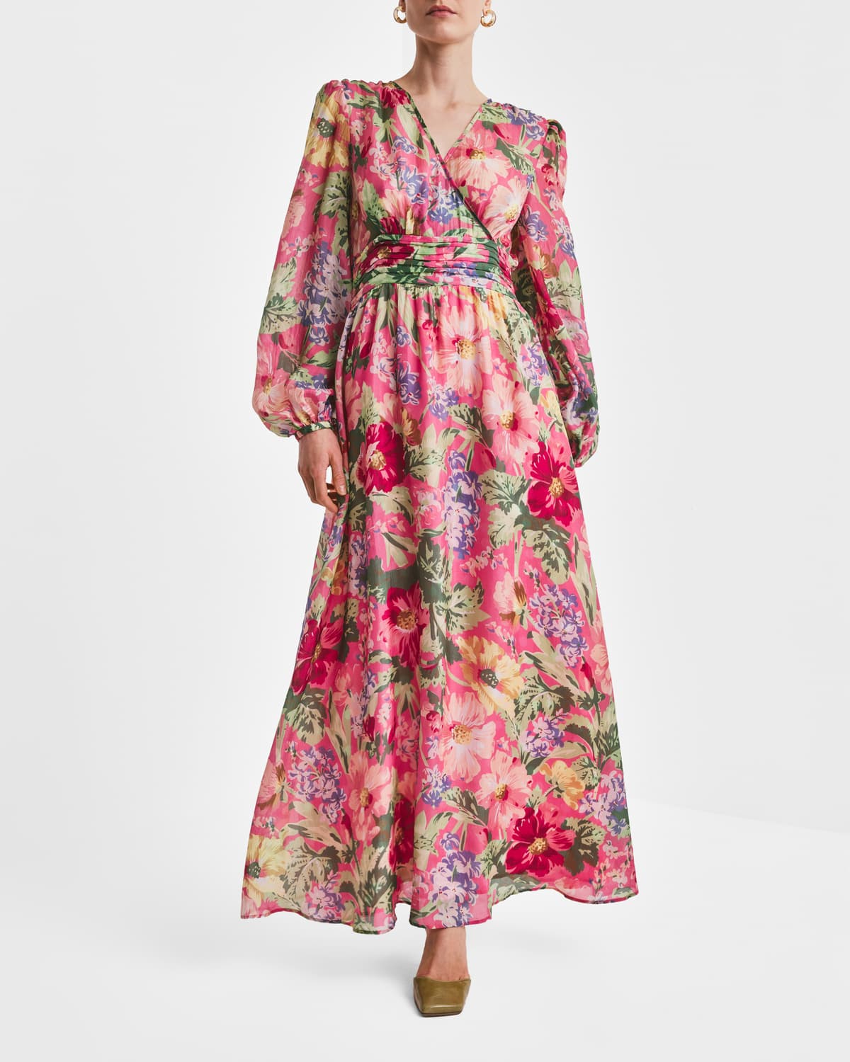 Cupro Tieband Gown, Pink Blossoms. Image #1