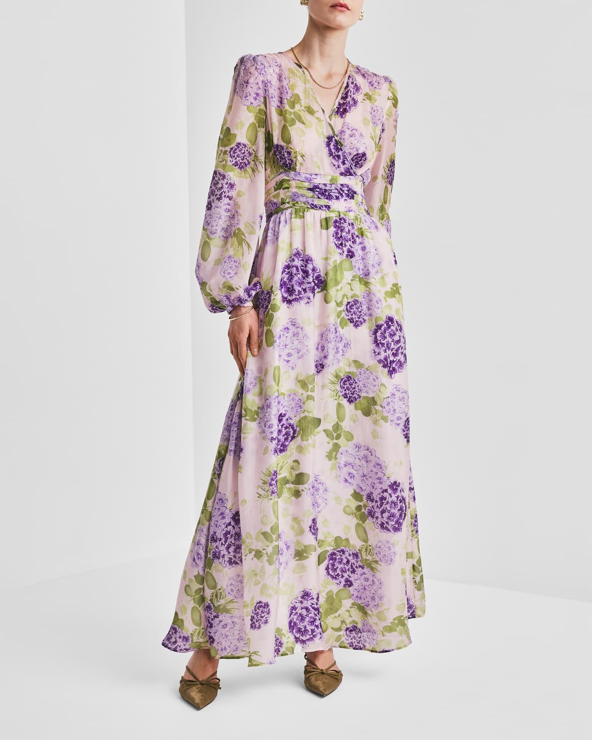 Cupro Tieband Gown, Purple Flowerfield. Image #2