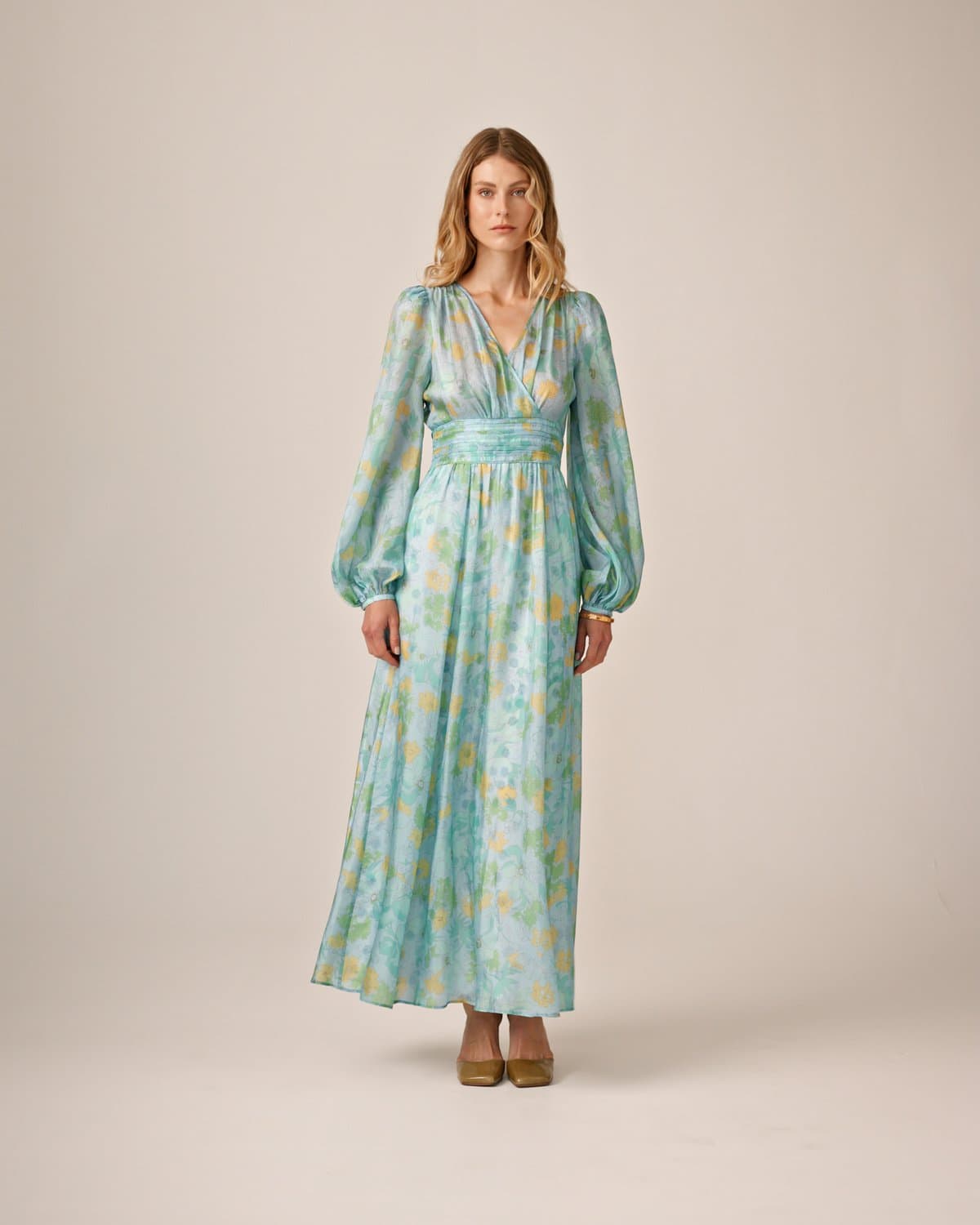 Cupro Tieband Gown, Anemone Field. Image #1