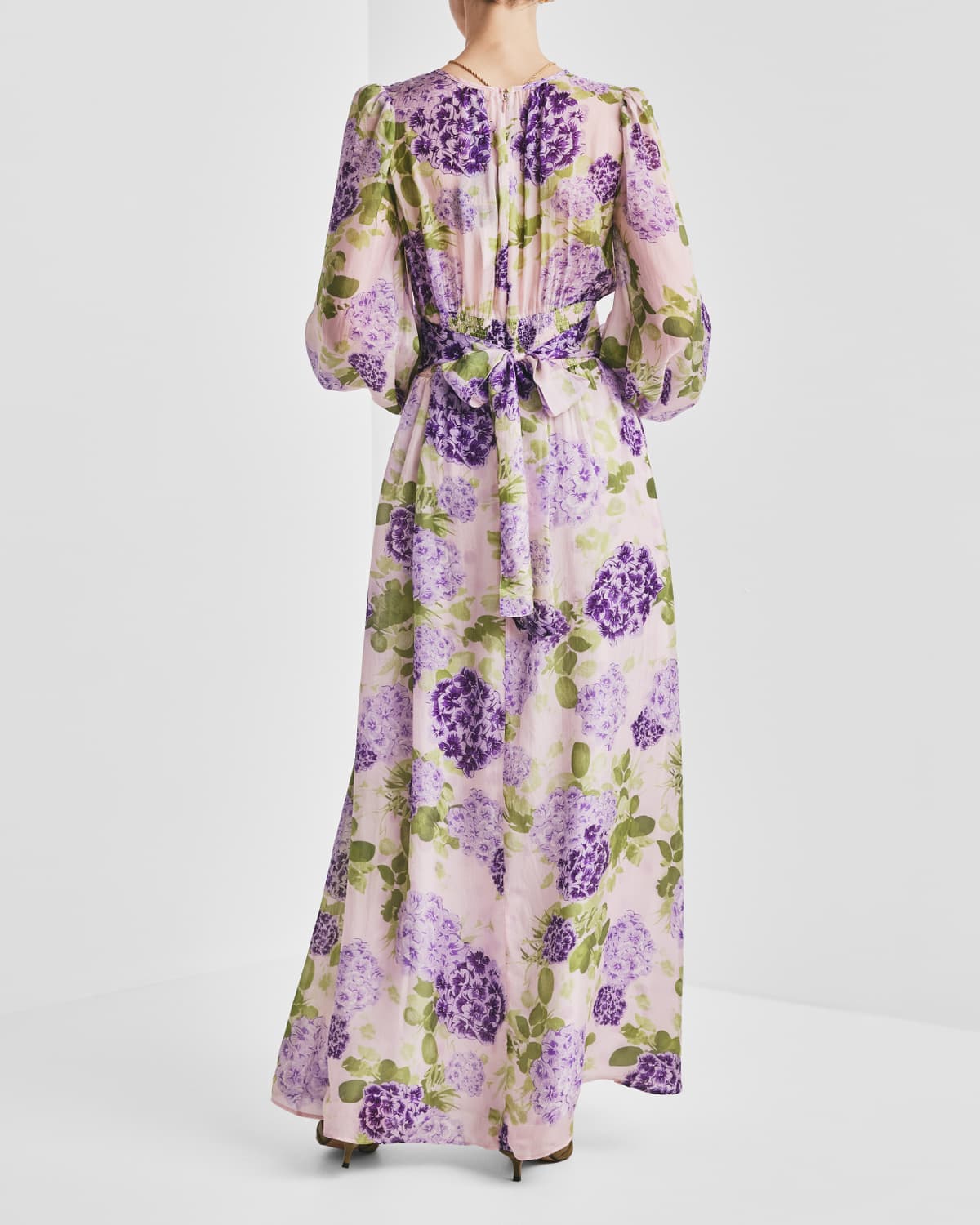 Cupro Tieband Gown, Purple Flowerfield. Image #4