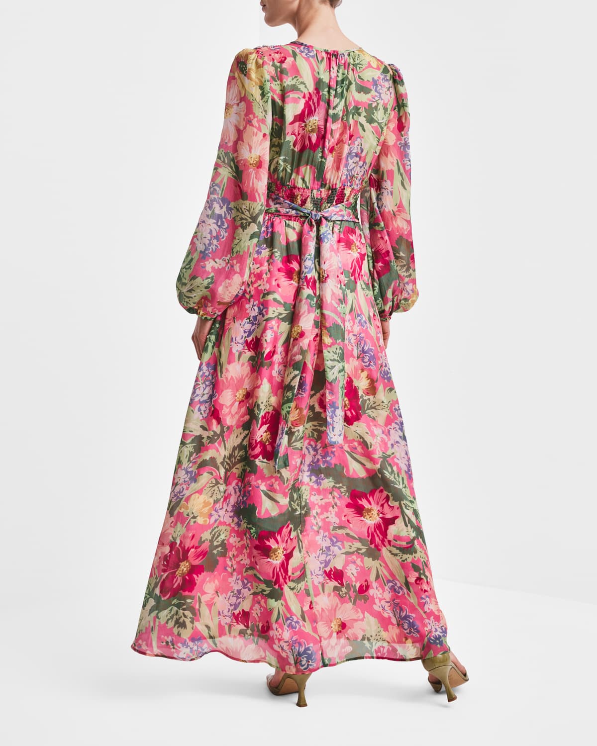 Cupro Tieband Gown, Pink Blossoms. Image #4