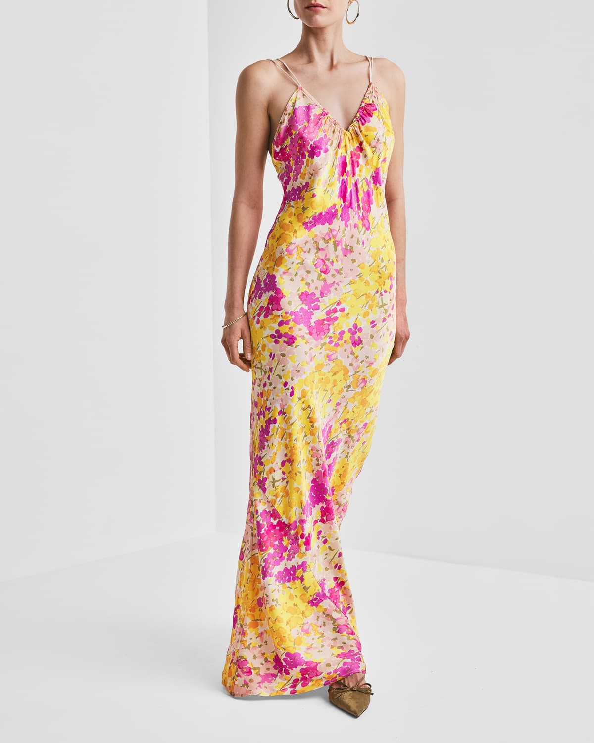Satin Slip Dress, Poppy Flowers. Image #1