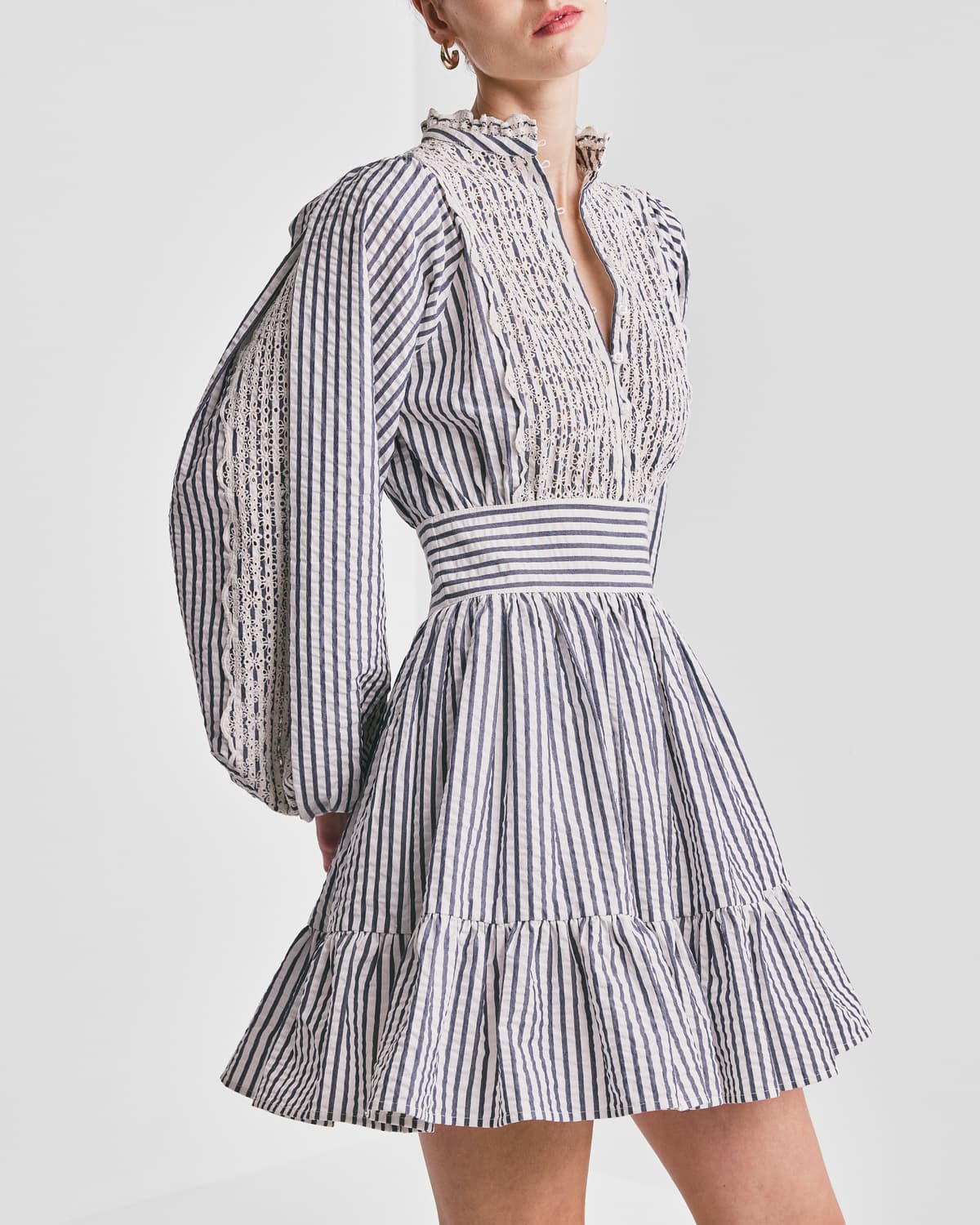 Seersucker Mini Dress, Blue Stripe. Image #2